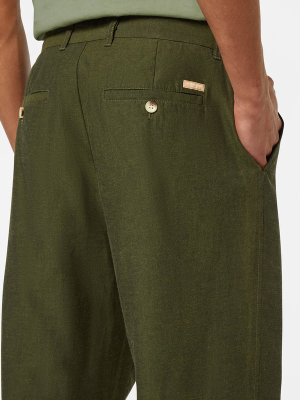SCOTCH & SODA - OTIS LINEN-BLEND CHINO ARMY MELANGE