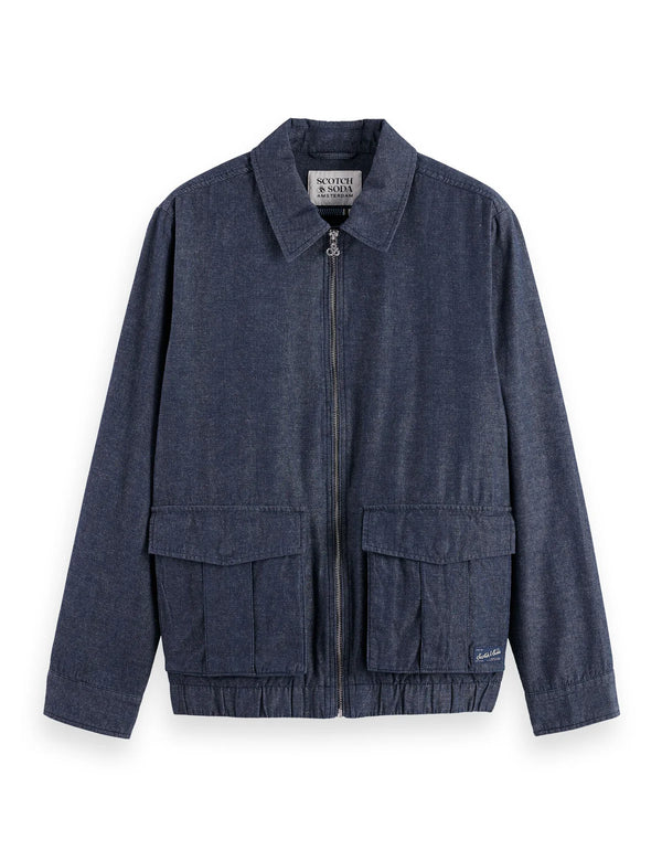 SCOTCH & SODA - COTTON LINEN ZIP-THRU TWILL BLOUSON SKY CAPTAIN