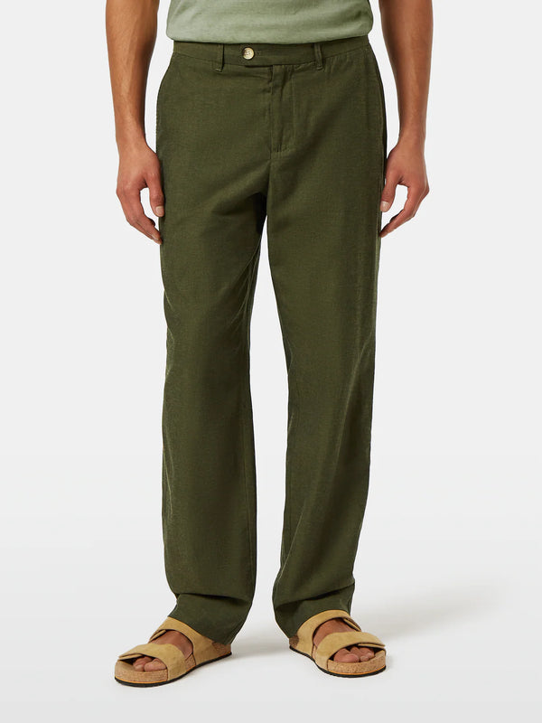 SCOTCH & SODA - OTIS LINEN-BLEND CHINO ARMY MELANGE