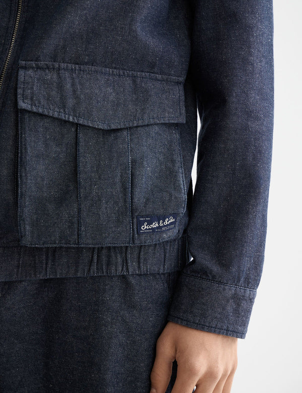 SCOTCH & SODA - COTTON LINEN ZIP-THRU TWILL BLOUSON SKY CAPTAIN
