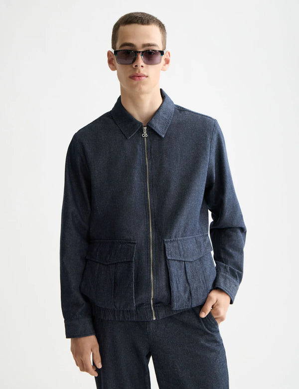 SCOTCH & SODA - COTTON LINEN ZIP-THRU TWILL BLOUSON SKY CAPTAIN