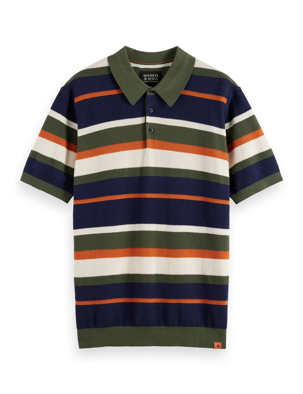 SCOTCH & SODA - KNITTED STRIPED REGULAR FIT POLO PEACOAT STRIPES
