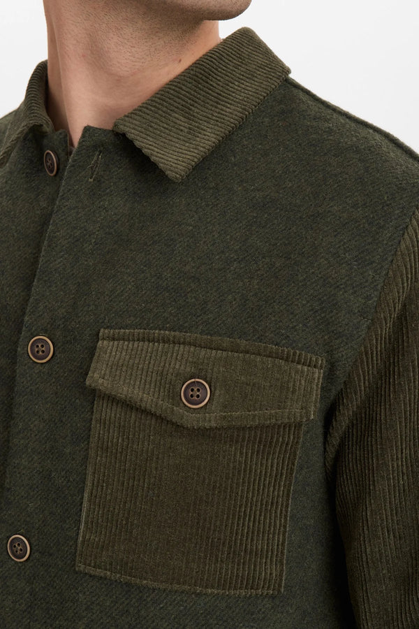 ANERKJENDT - AKOSCAR CORD MIX SHIRT - FOREST NIGHT