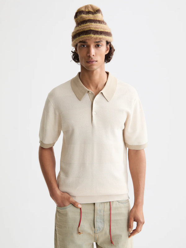 SCOTCH & SODA - KNITTED STRIPED POLO EGGNOG