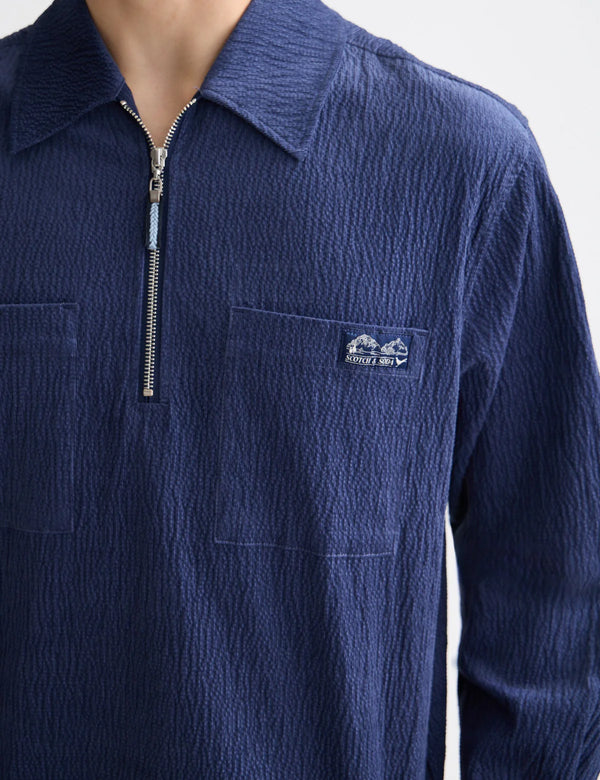 SCOTCH & SODA - 1/4 ZIP CORDUROY SHIRT PEACOAT