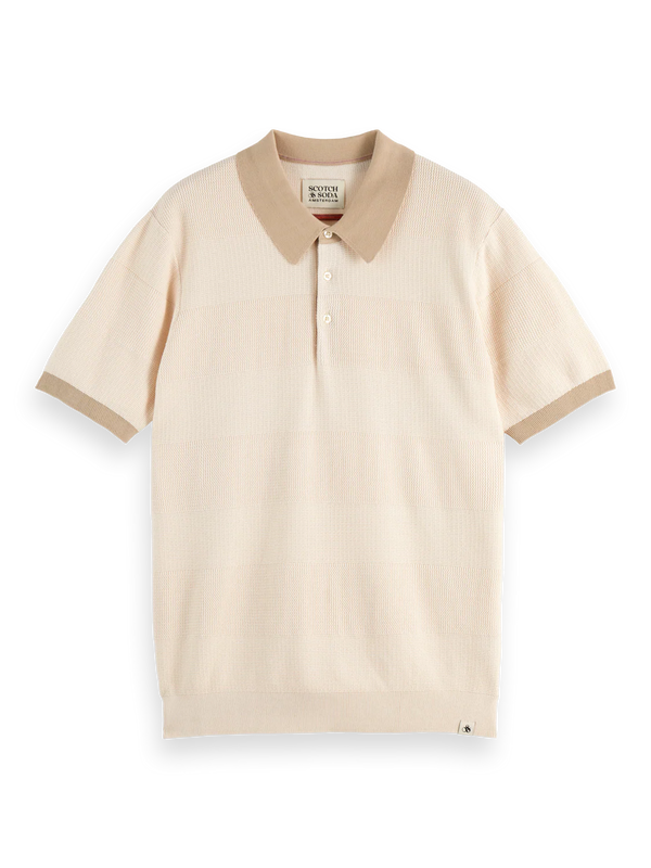 SCOTCH & SODA - KNITTED STRIPED POLO EGGNOG