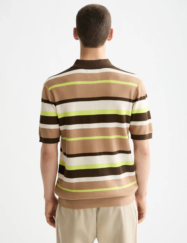 SCOTCH & SODA - KNITTED STRIPED REGULAR FIT POLO TANNIN STRIPES