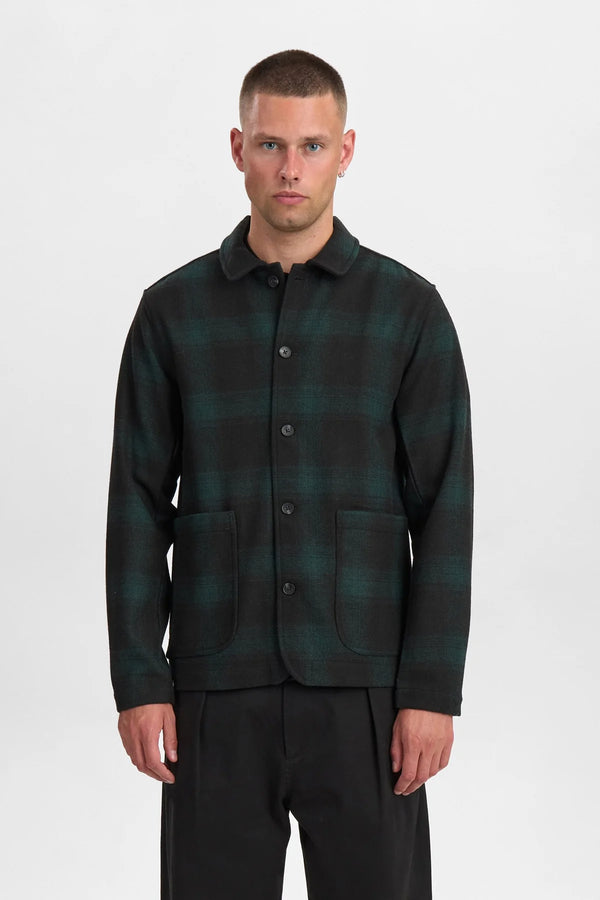 ANERKJENDT - AKOSCAR WOOLEN OVERSHIRT - FOREST NIGHT