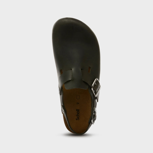 SCHOLL - MULES OLIVIER BACKSTRAP OILED LEATHER BLACK