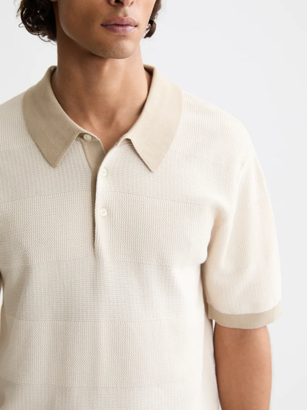 SCOTCH & SODA - KNITTED STRIPED POLO EGGNOG