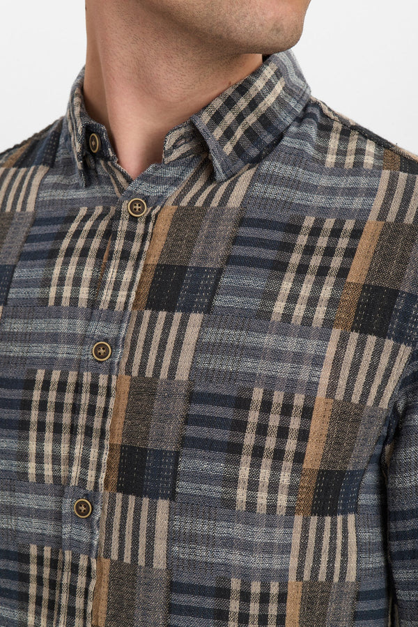 ANERKJENDT - AKLEIF PATCWORK SHIRT - SKY CAPTAIN