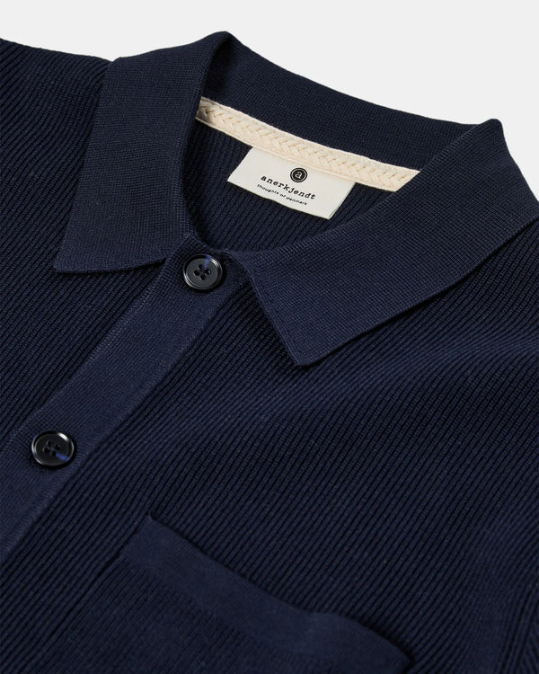 ANERKJENDT - AKSVEND NEEDLE RIB KNIT CARDIGAN - SKY CAPTAIN