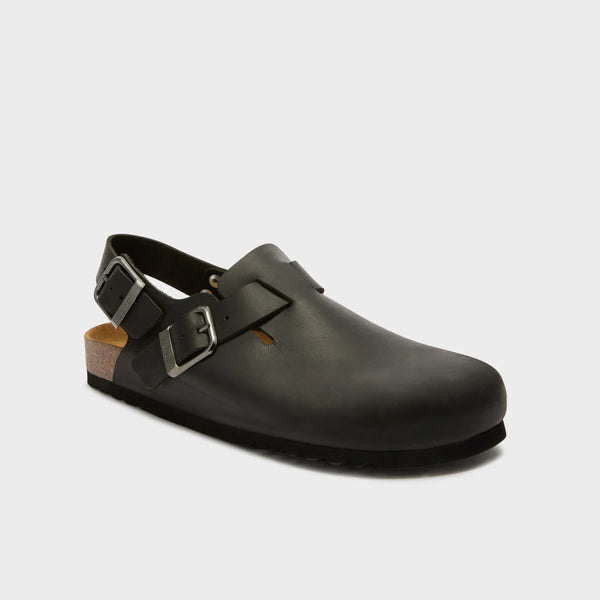 SCHOLL - MULES OLIVIER BACKSTRAP OILED LEATHER BLACK