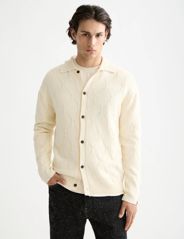SCOTCH & SODA - OPEN WORK LONG SLEEVE SHIRT EGGNOG