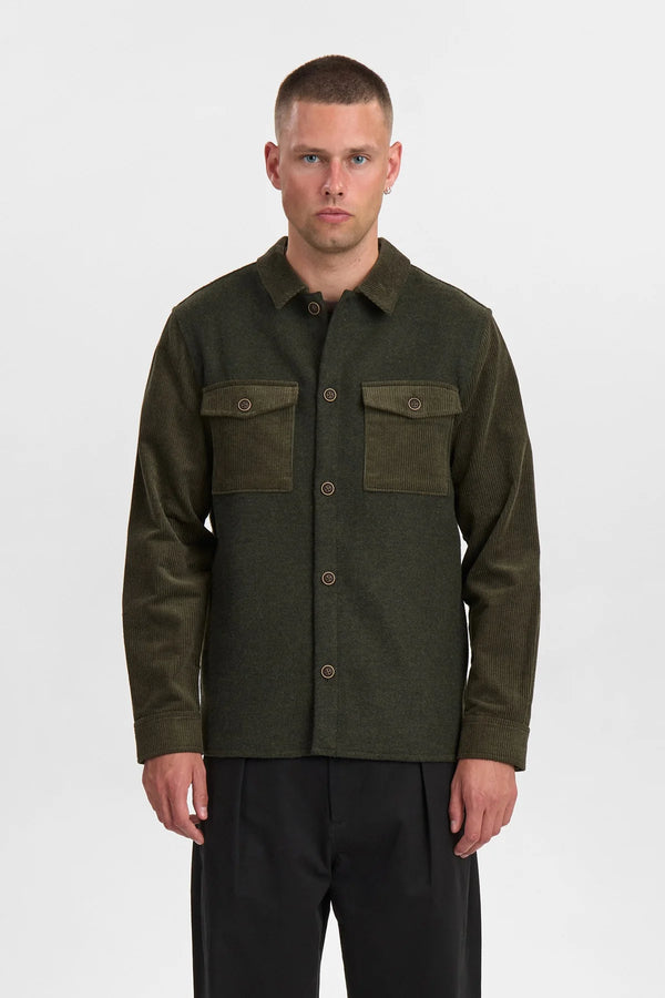 ANERKJENDT - AKOSCAR CORD MIX SHIRT - FOREST NIGHT