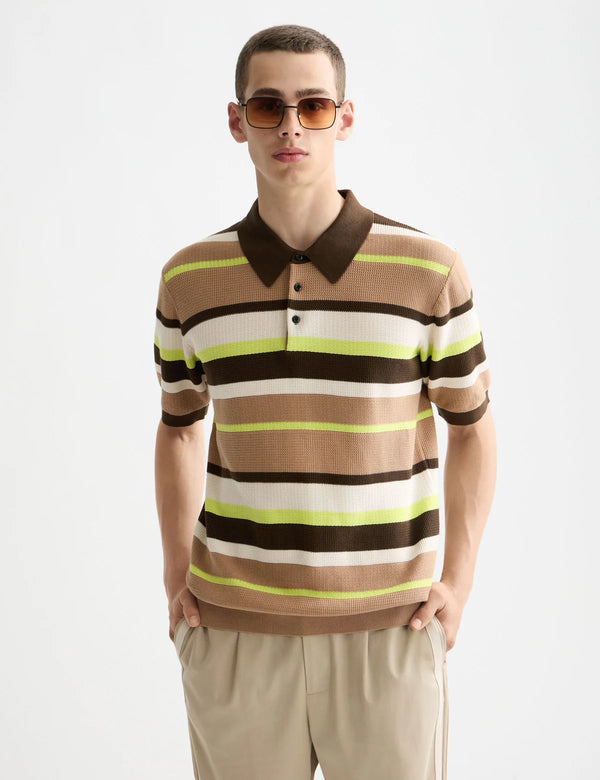 SCOTCH & SODA - KNITTED STRIPED REGULAR FIT POLO TANNIN STRIPES