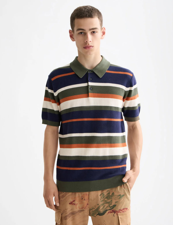 SCOTCH & SODA - KNITTED STRIPED REGULAR FIT POLO PEACOAT STRIPES