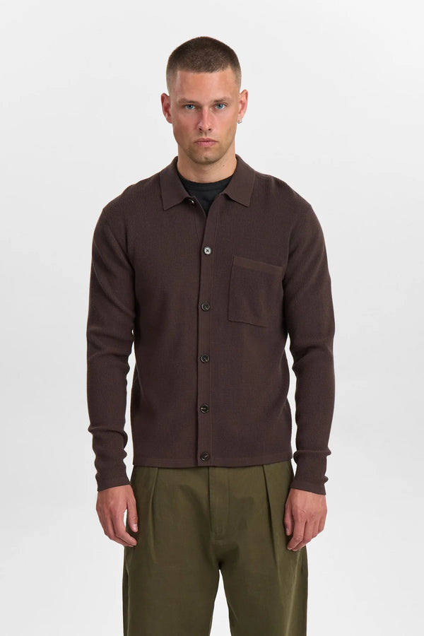 ANERKJENDT - AKSVEND NEEDLE RIB KNIT CARDIGAN - MULCH