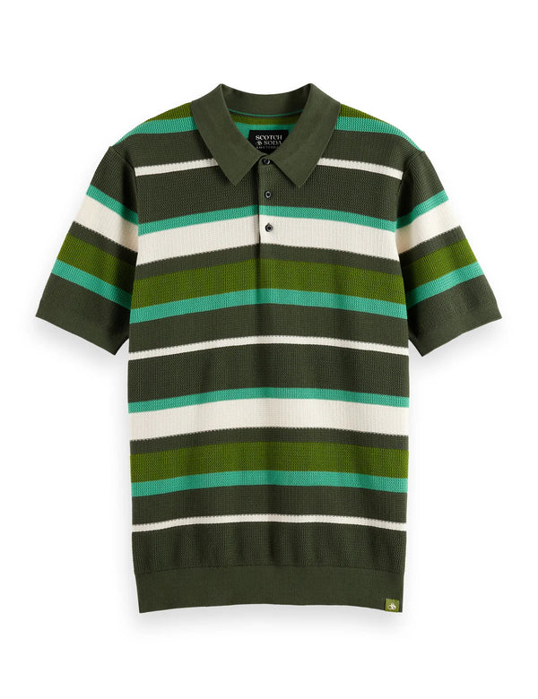 SCOTCH & SODA - KNITTED STRIPED REGULAR FIT POLO THYME STRIPE