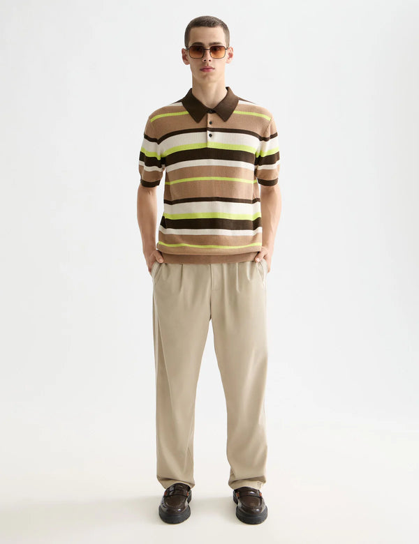 SCOTCH & SODA - KNITTED STRIPED REGULAR FIT POLO TANNIN STRIPES