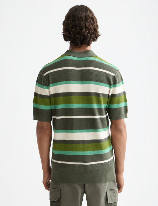 SCOTCH & SODA - KNITTED STRIPED REGULAR FIT POLO THYME STRIPE