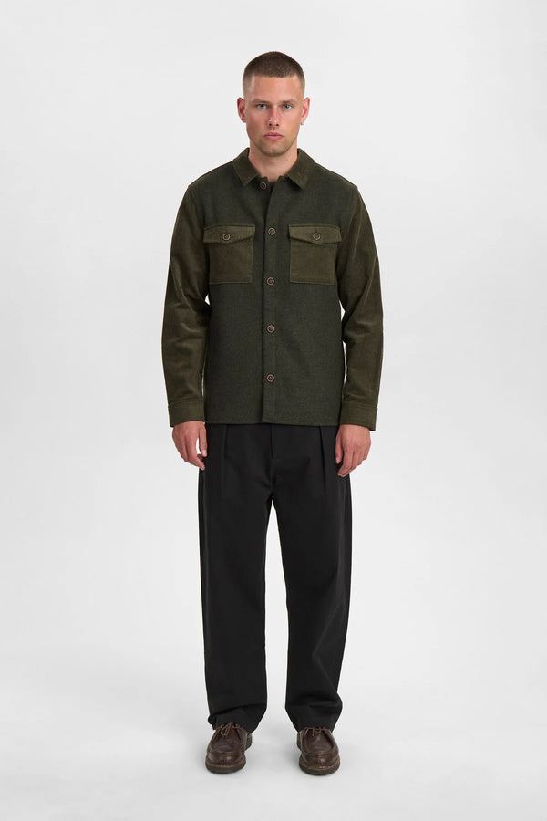 ANERKJENDT - AKOSCAR CORD MIX SHIRT - FOREST NIGHT