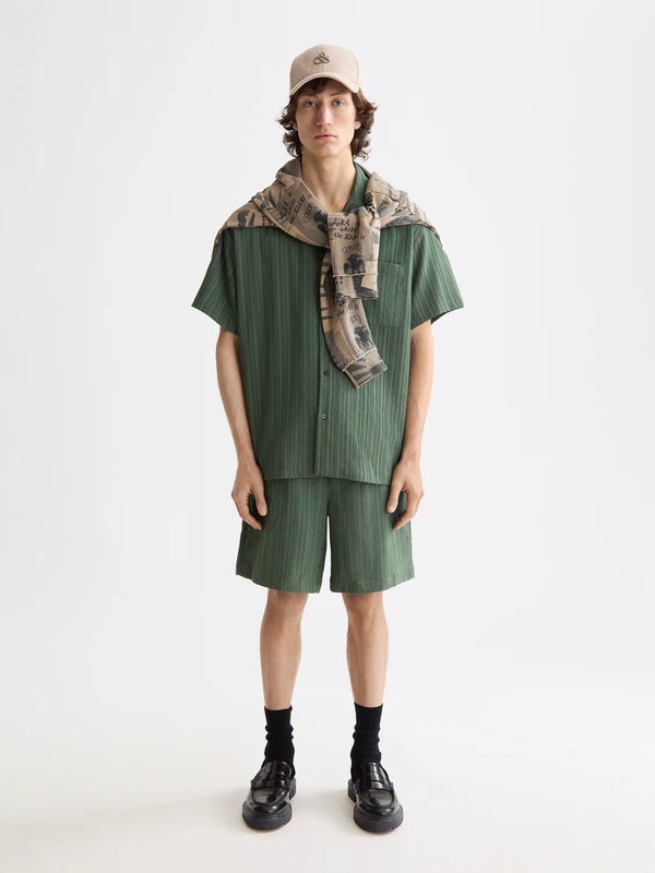 SCOTCH & SODA - TONAL-STRIPED SHORT-SLEEVED SHIRT THYME