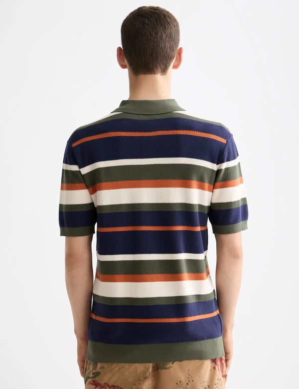 SCOTCH & SODA - KNITTED STRIPED REGULAR FIT POLO PEACOAT STRIPES