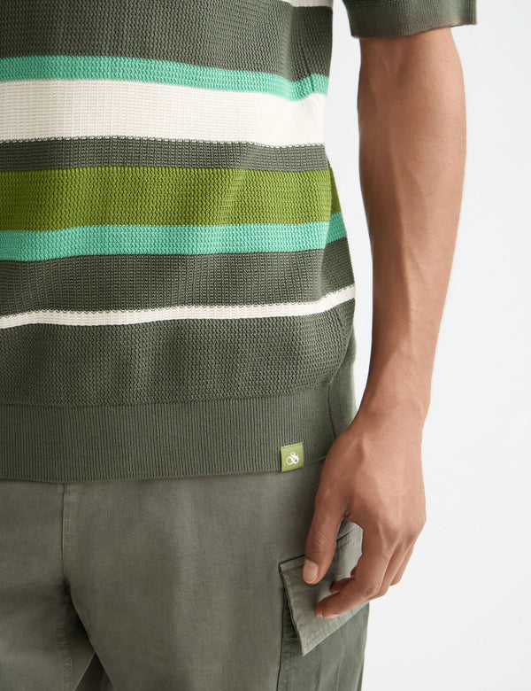 SCOTCH & SODA - KNITTED STRIPED REGULAR FIT POLO THYME STRIPE
