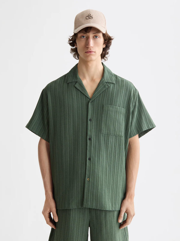 SCOTCH & SODA - TONAL-STRIPED SHORT-SLEEVED SHIRT THYME