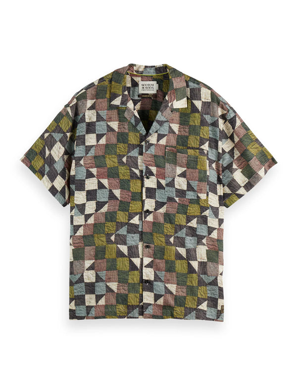 SCOTCH & SODA - PRINTED SHORT-SLEEVED TENCEL SHIRT ZIG ZAG PATCHWORK MULTI