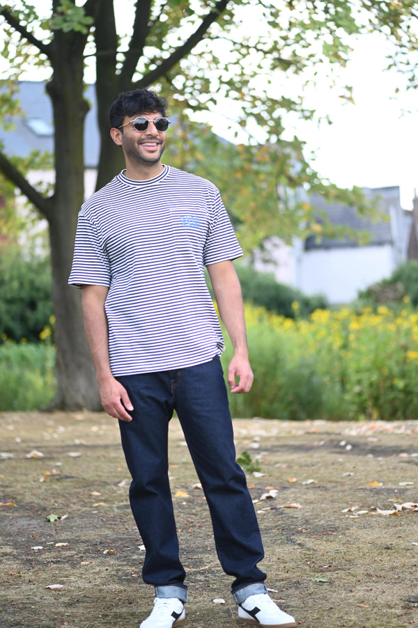 SCOTCH & SODA - STRIPE POCKET JERSEY T SHIRT WHITE NAVY