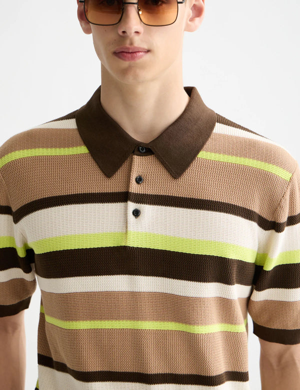 SCOTCH & SODA - KNITTED STRIPED REGULAR FIT POLO TANNIN STRIPES