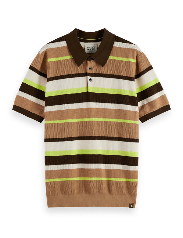 SCOTCH & SODA - KNITTED STRIPED REGULAR FIT POLO TANNIN STRIPES