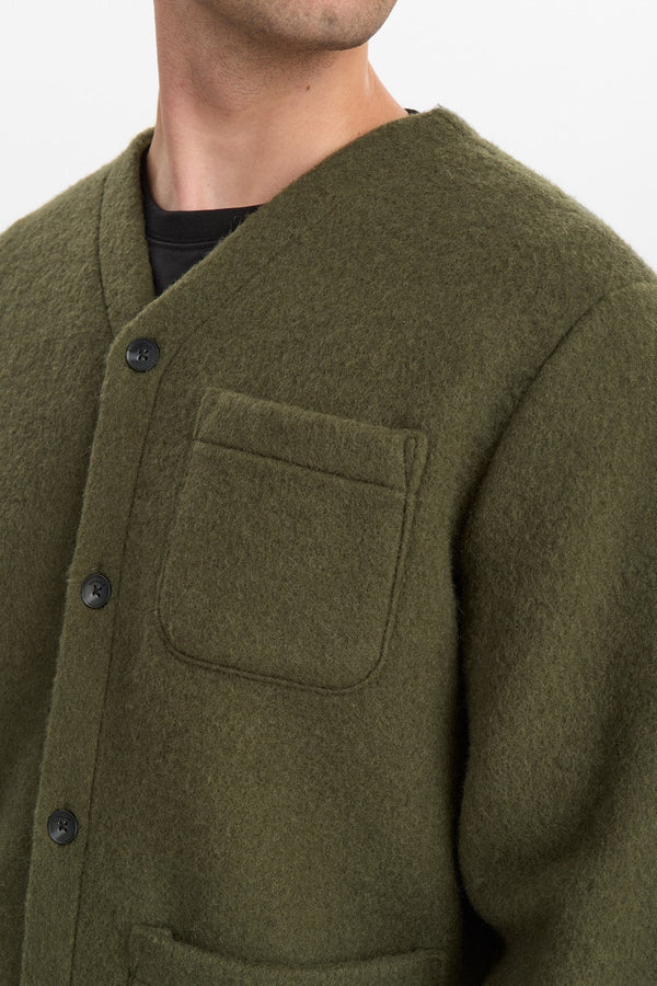 ANERKJENDT - AKSIGURD BOILED WOOL OVERSHIRT - FOREST NIGHT
