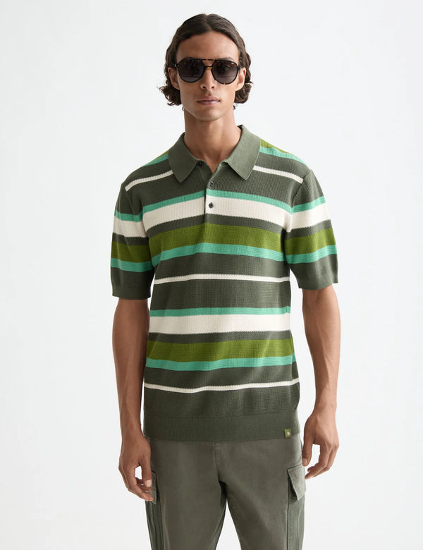 SCOTCH & SODA - KNITTED STRIPED REGULAR FIT POLO THYME STRIPE