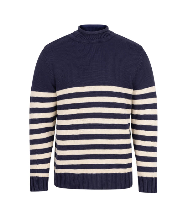 PITTARI - BEACON COTTON STRIPE SWEATER NAVY ECRU