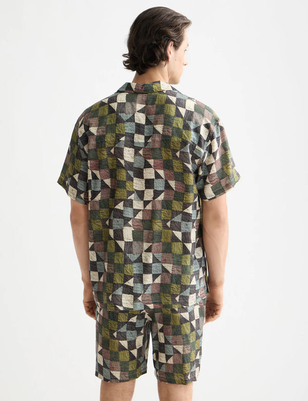 SCOTCH & SODA - PRINTED SHORT-SLEEVED TENCEL SHIRT ZIG ZAG PATCHWORK MULTI