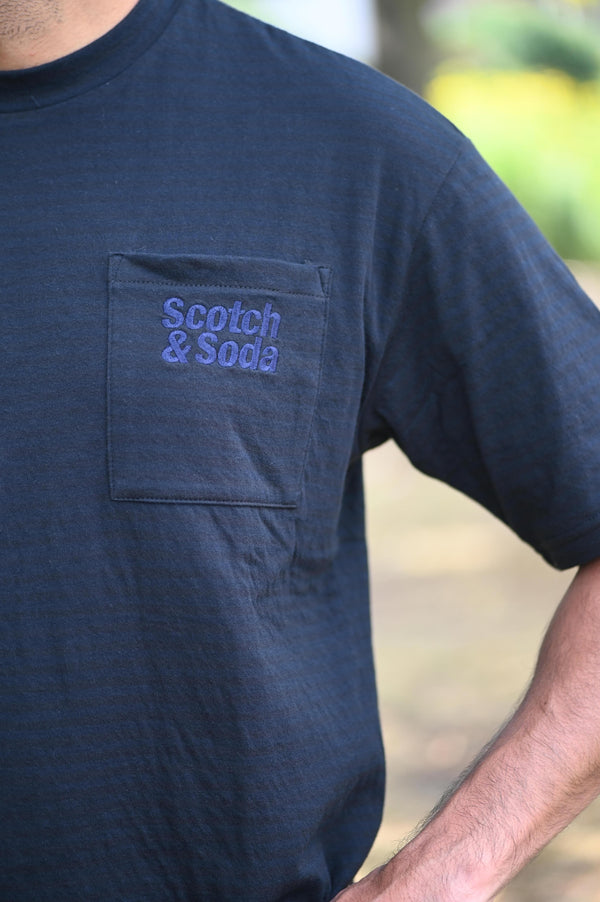 SCOTCH & SODA - JERSEY POCKET T SHIRT STRIPE NAVY