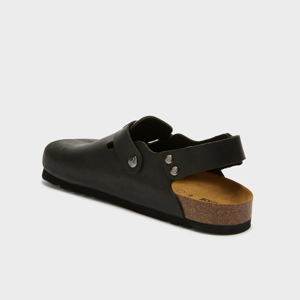 SCHOLL - MULES OLIVIER BACKSTRAP OILED LEATHER BLACK