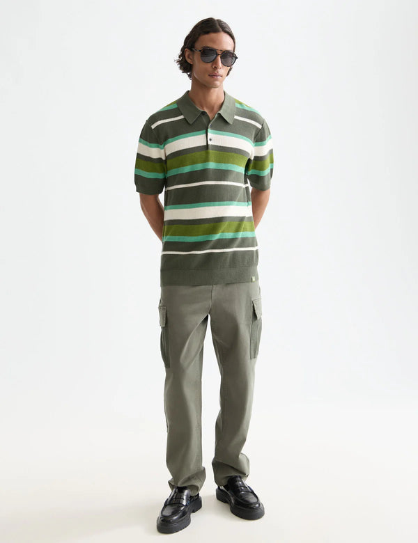SCOTCH & SODA - KNITTED STRIPED REGULAR FIT POLO THYME STRIPE