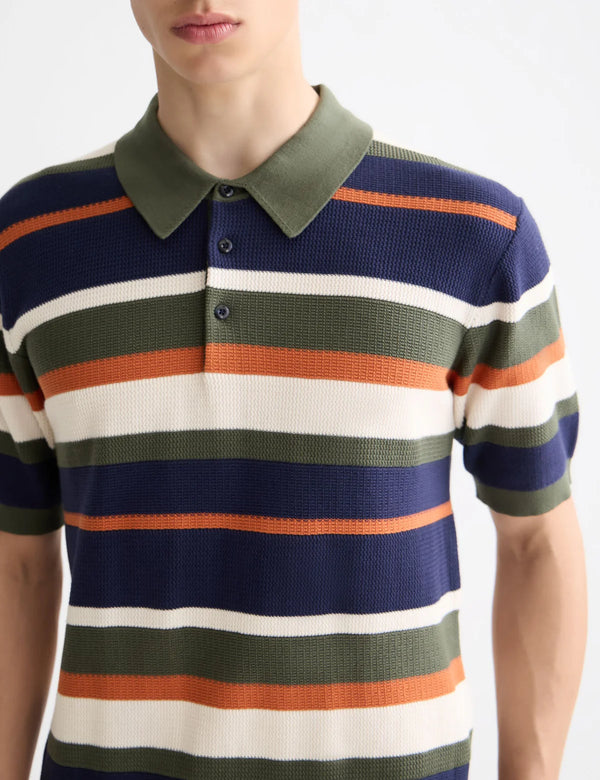 SCOTCH & SODA - KNITTED STRIPED REGULAR FIT POLO PEACOAT STRIPES